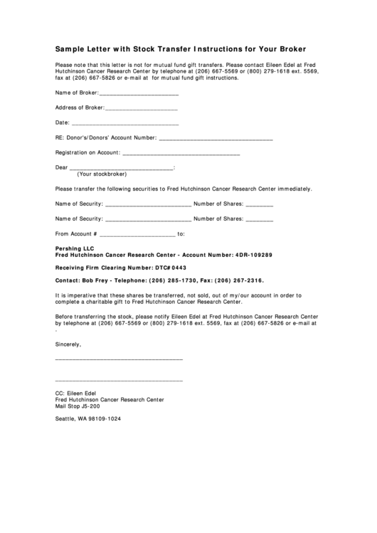 Sample Letter With Stock Transfer Instructions For Your Broker Printable pdf