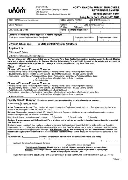 North Dakota Public Employees Retirement System Benefit Election Form Printable pdf