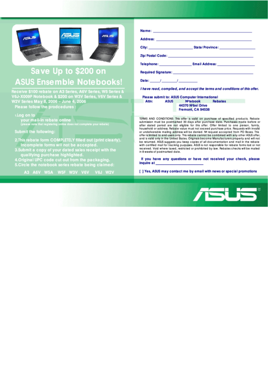Asus Rebate Form Printable pdf