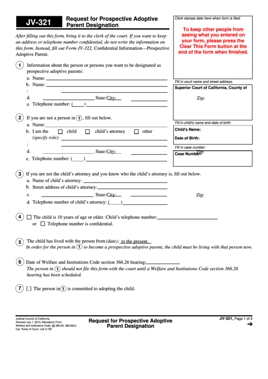Fillable Request For Prospective Adoptive Parent Designation Printable pdf