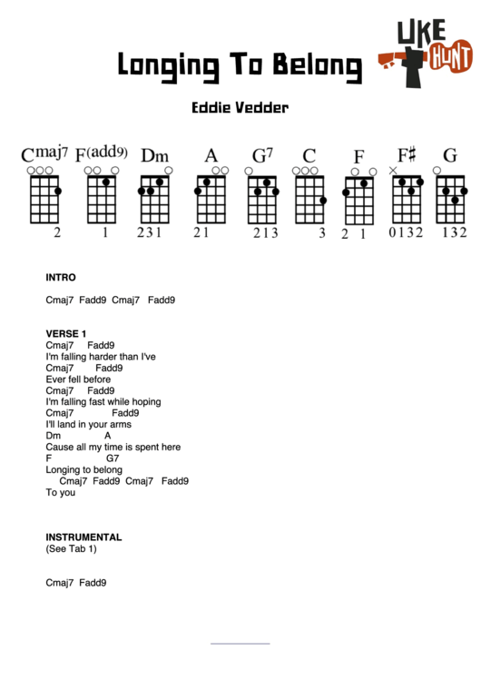 Longing To Belong Eddie Vedder Ukulele Chord Chart Printable pdf