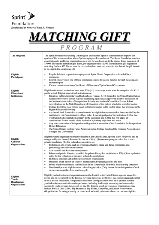 Sprint Foundation Matching Gift Program Printable pdf
