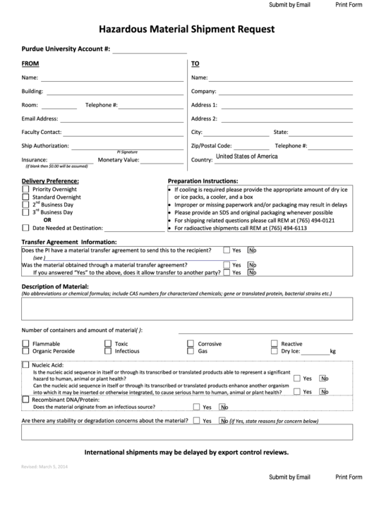 Hazardous Material Shipment Request Printable pdf