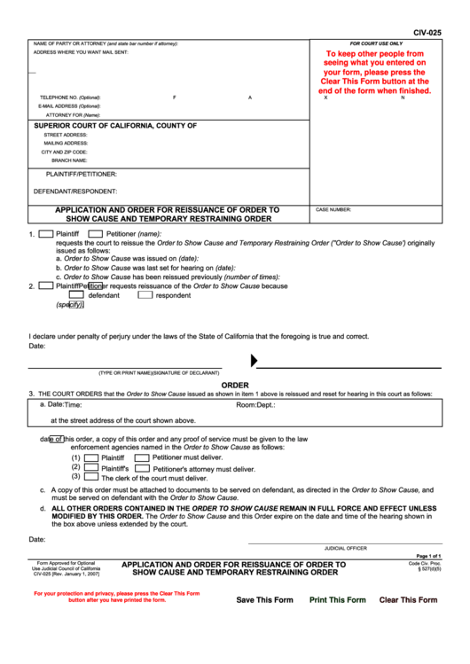 Fillable Application And Order For Reissuance Of Order Printable pdf