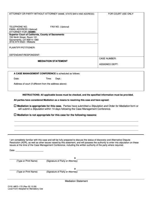 Fillable Mediation Statement Template Printable pdf