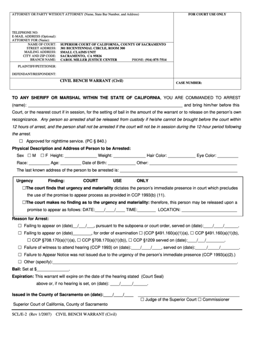 Civil Bench Warrant Printable pdf