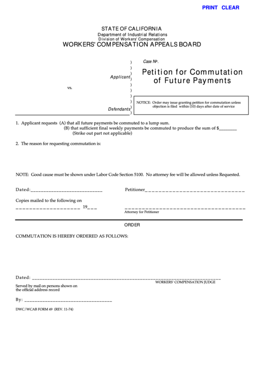 Fillable Petition For Commutation Of Future Payments Printable pdf