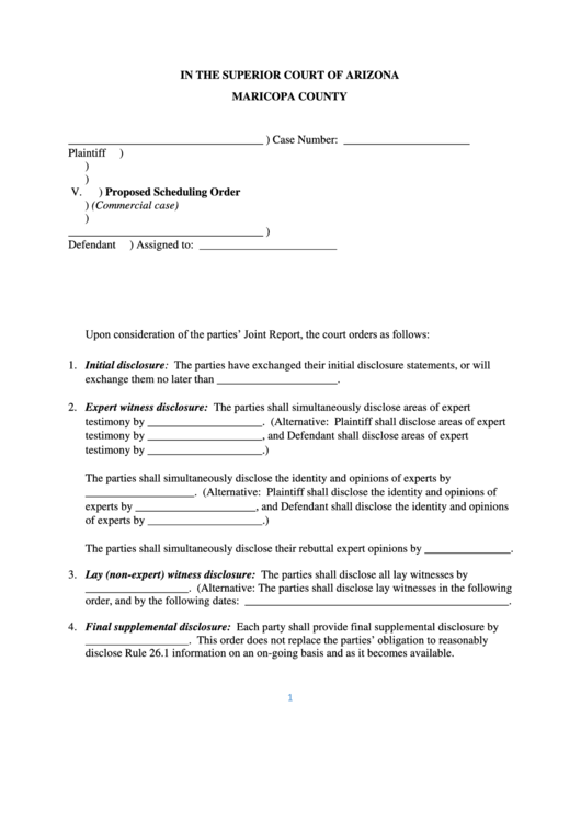 Proposed Scheduling Order Printable pdf