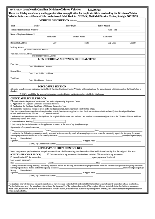 40 Nc Dmv Forms And Templates Free To Download In PDF