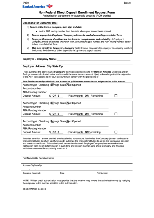 Fillable Non Federal Direct Deposit Enrollment Request Form Printable pdf