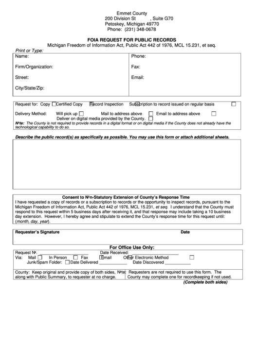 Foia Request Form - Emmet County