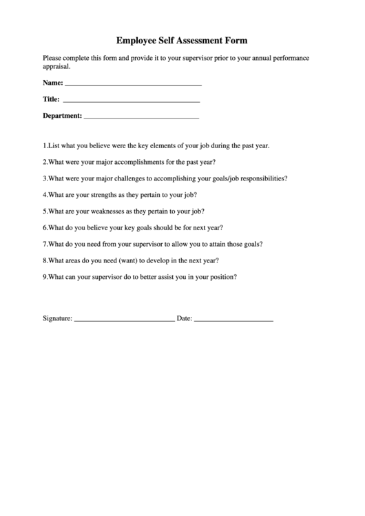 Employee Self Assessment Form Printable pdf