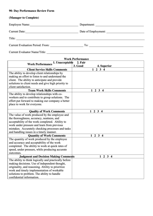 90 Day Performance Review Form Printable Pdf Download