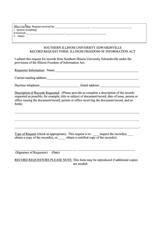 Southern Illinois University Edwardsville Record Request Form: Illinois Freedom Of Information Act Printable pdf