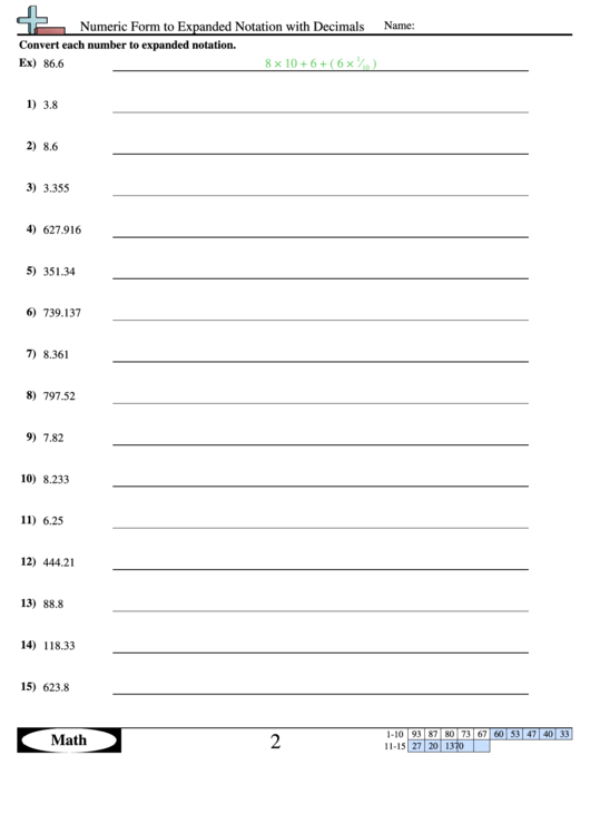 Expanded Form Worksheets Numeric Form To Expanded Notation With