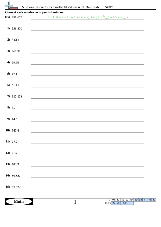 Expanded Form Worksheets Numeric Form To Expanded Notation With ...