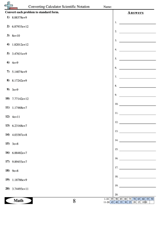 Converting Calculator Scientific Notation Worksheet With Answer Key Printable pdf