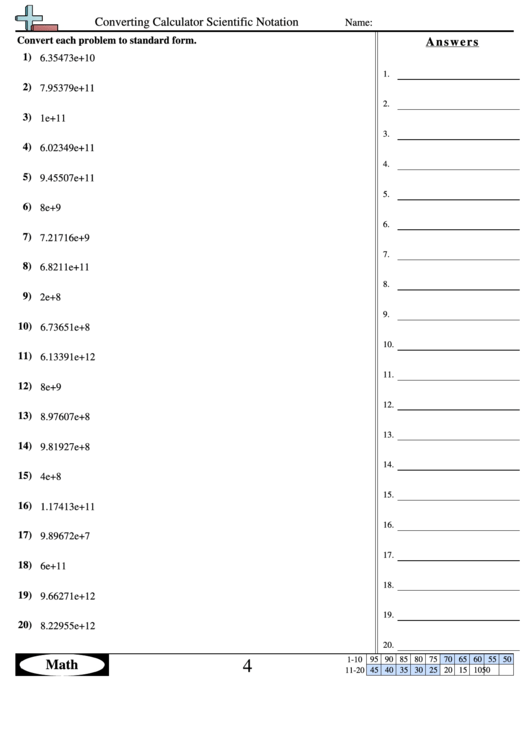 Converting Calculator Scientific Notation Worksheet With Answer Key 