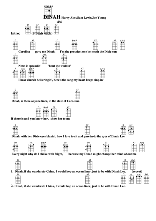 Dinah - Harry Akst/sam Lewis/joe Young Chord Chart Printable pdf