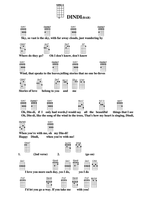 Dindi (Bar) Chord Chart Printable pdf