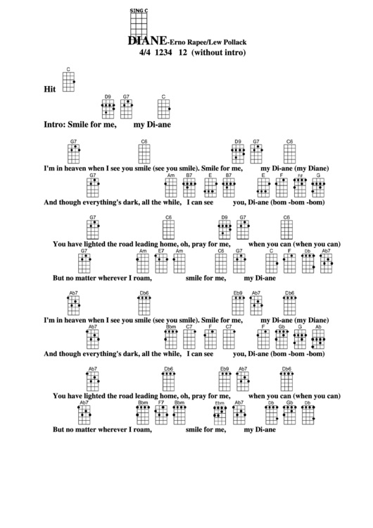 Diane-Erno Rapee/lew Pollack Chord Chart Printable pdf