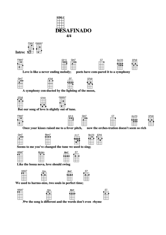 Desafinado Chord Chart Printable pdf
