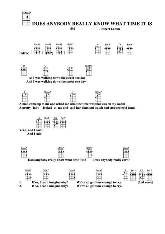 Does Anybody Really Know What Time It Is - Robert Lamm Chord Chart Printable pdf