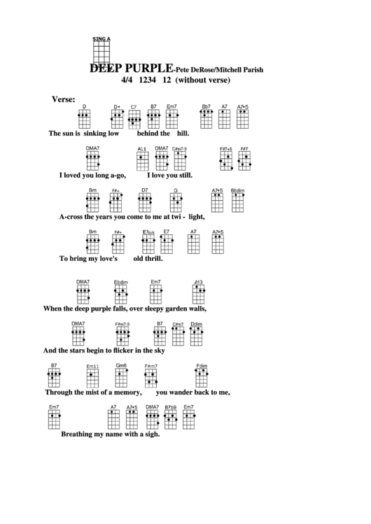 Deep Purple - Pete Derose/mitchell Parish Chord Chart Printable pdf