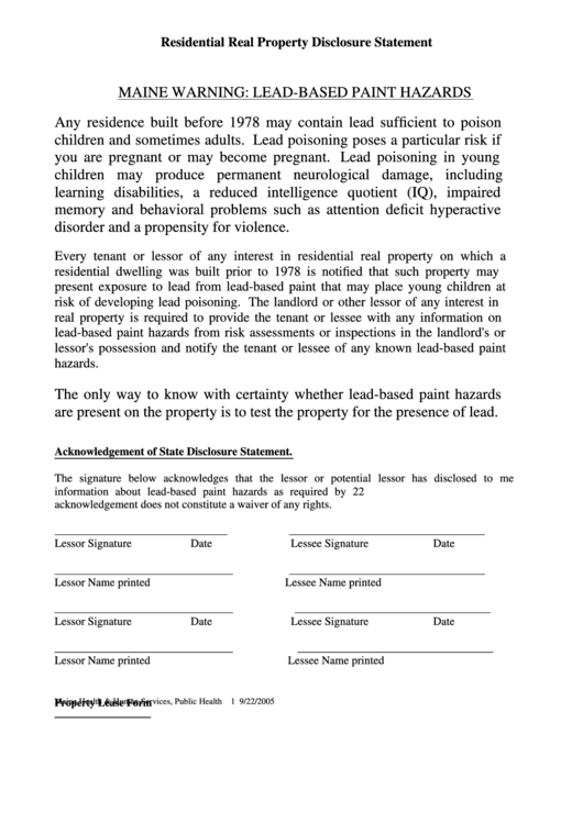 Fillable Lead Based Paint Disclosure Printable pdf