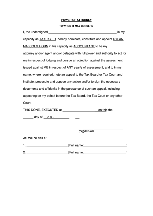 Sample Power Of Attorney Form Printable pdf