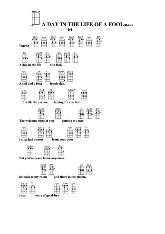 A Day In The Life Of A Fool (Bar) Chord Chart Printable pdf