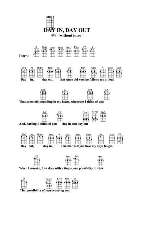 Day In, Day Out Chord Chart Printable pdf