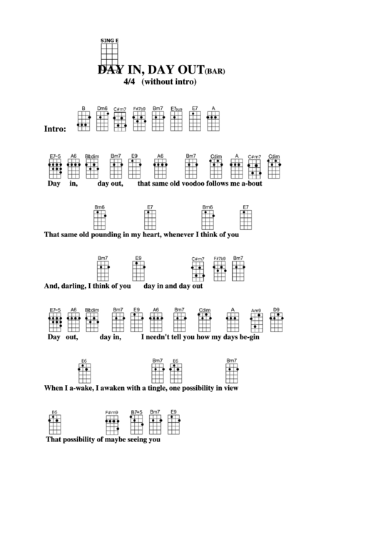 Day In, Day Out (Bar) Chord Chart Printable pdf