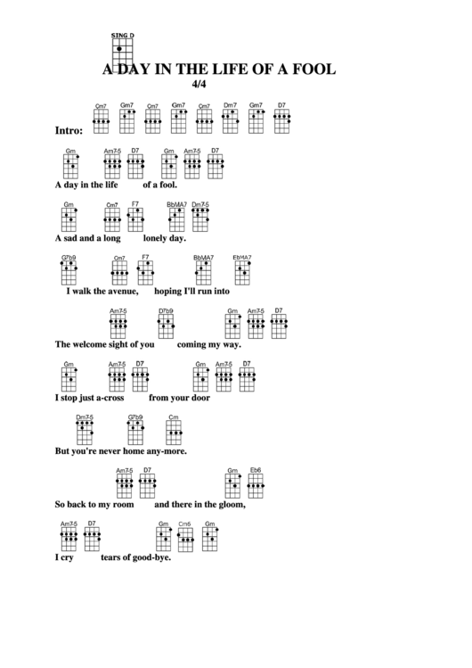 A Day In The Life Of A Fool Chord Chart Printable pdf