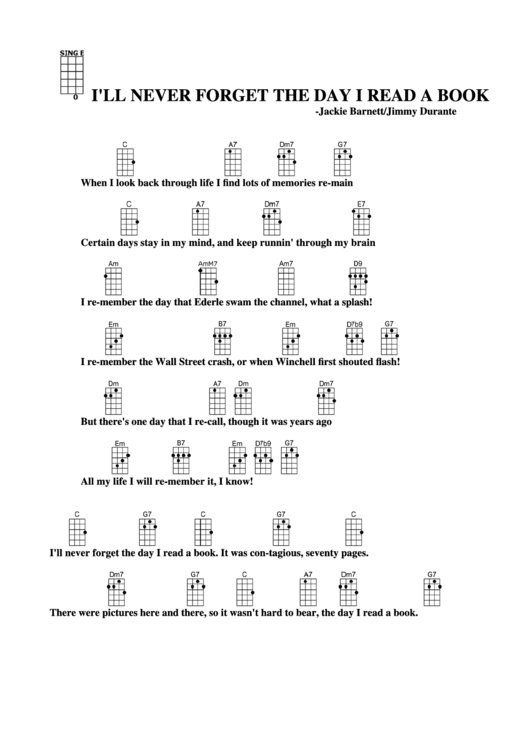 The Day I Read A Book - Jackie Barnett/jimmy Durante Chord Chart Printable pdf