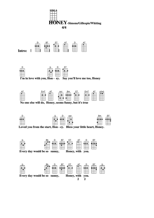 Honey - Simons/gillespie/whiting Chord Chart Printable pdf