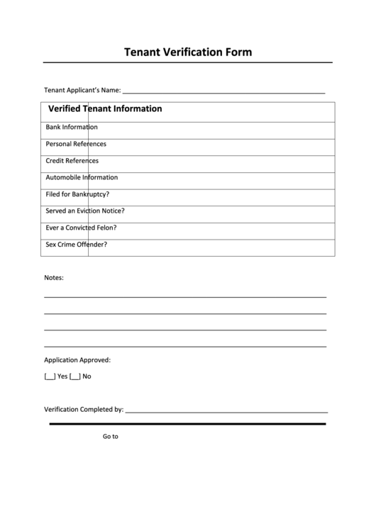 Tenant Verification Form Printable pdf
