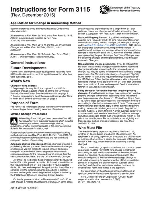 Instructions For Form 3115 (Rev. December 2015) Printable pdf