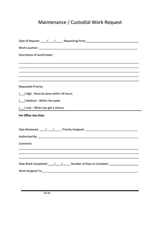 Maintenance/custodial Work Request Printable pdf