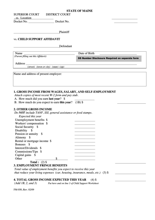 Fillable Child Support Affidavit Printable pdf