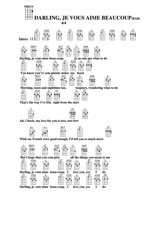 Darling, Je Vous Aime Beaucoup (Bar) Chord Chart Printable pdf
