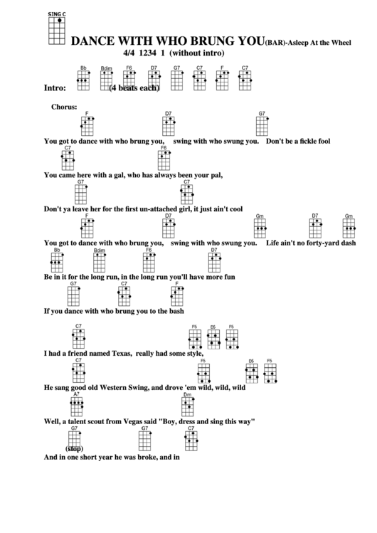 Dance With Who Brung You (Bar) - Asleep At The Wheel Chord Chart Printable pdf
