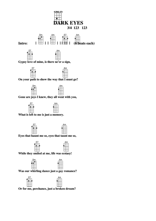 Dark Eyes Chord Chart Printable pdf
