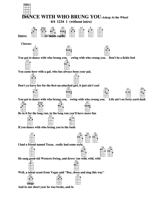 Dance With Who Brung You - Asleep At The Wheel Chord Chart Printable pdf