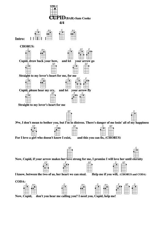 Cupid (Bar) - Sam Cooke Chord Chart Printable pdf