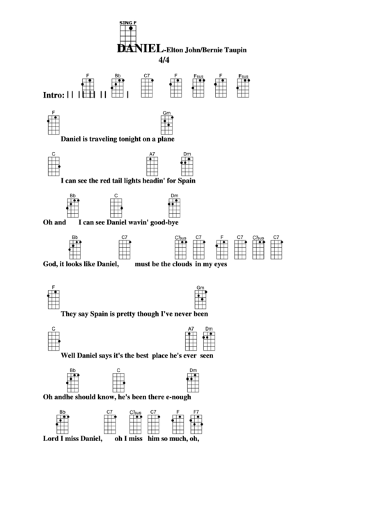 Daniel - Elton John/bernie Taupin Chord Chart Printable pdf