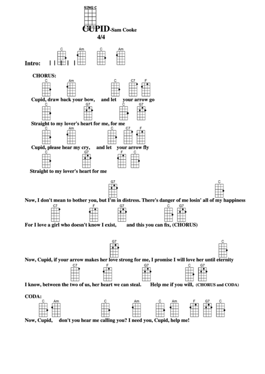Cupid - Sam Cooke Chord Chart Printable pdf