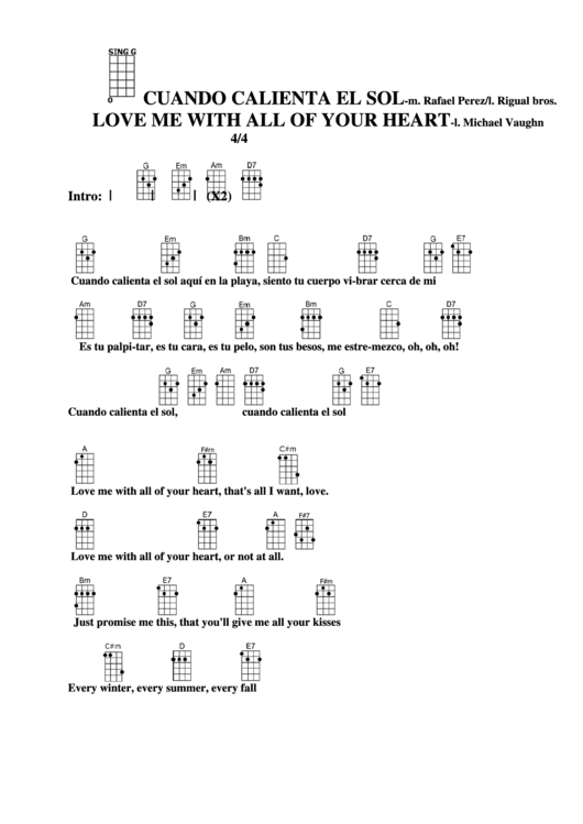 Cuando Calienta El Sol - M. Rafael Perez/l. Rigual Bros. Chord Chart Printable pdf