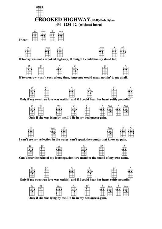 Crooked Highway (Bar) - Bob Dylan Chord Chart Printable pdf