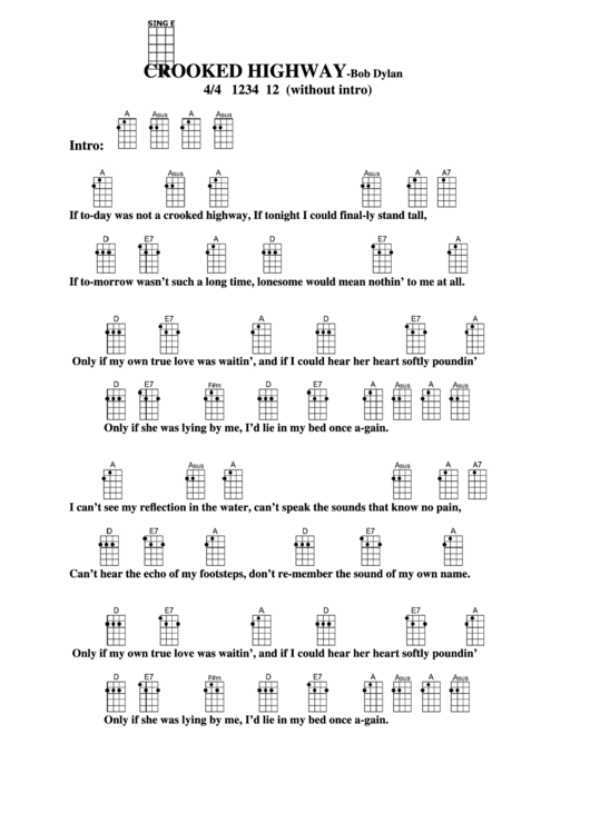 Crooked Highway - Bob Dylan Chord Chart Printable pdf